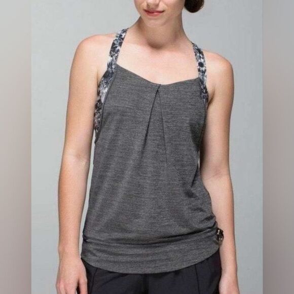 LuluLemon Women's Top Rest Less #W1G47S Tank Size 8 Heathered Black + Flowabunga - Picture 14 of 14